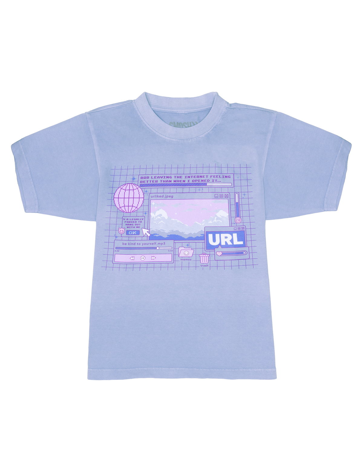 Image of purple URL tshirt on white background