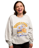 Angela wearing Smosh games "don't win" grey crewneck