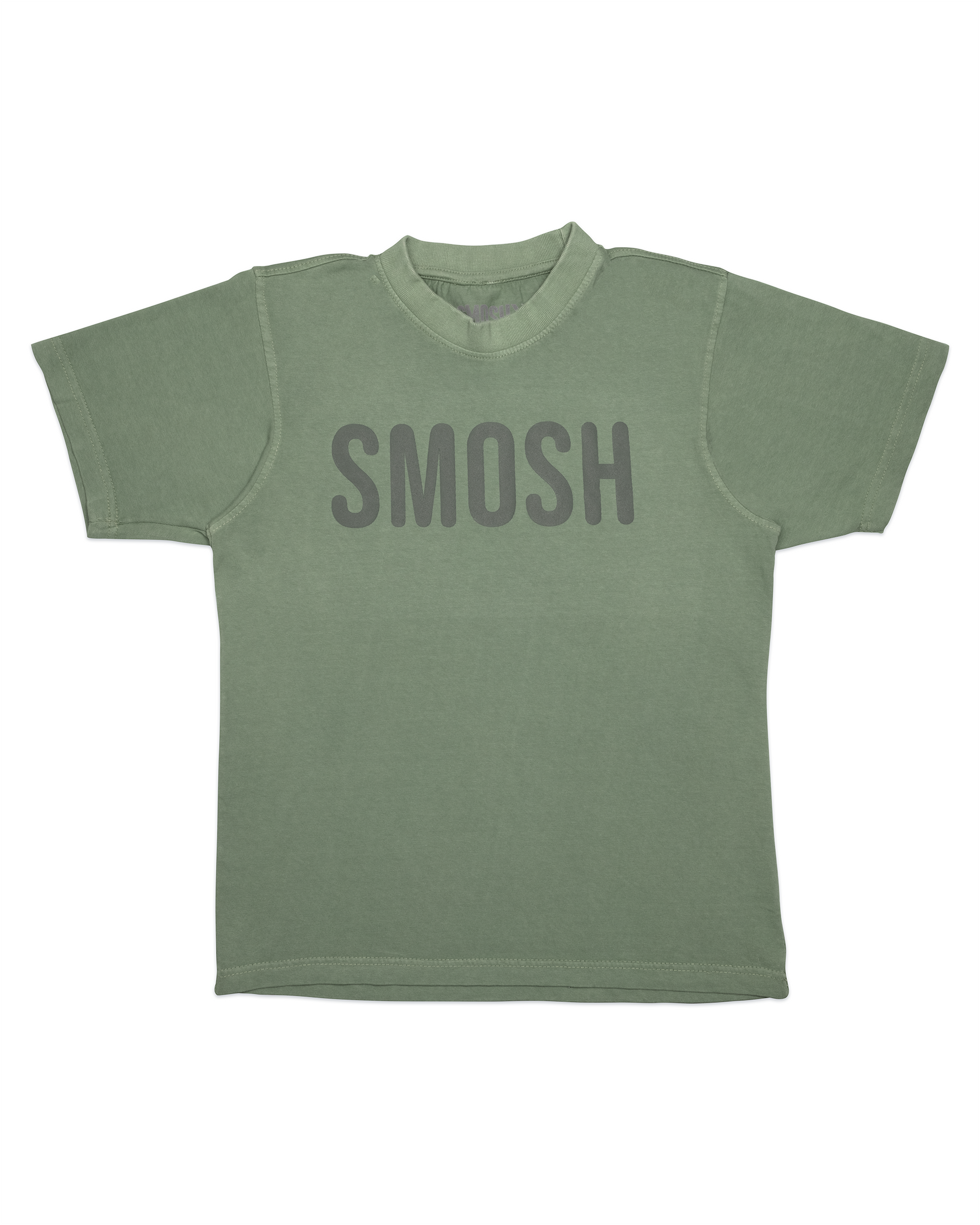 Green t-shirt with 'Smosh' text on a white background