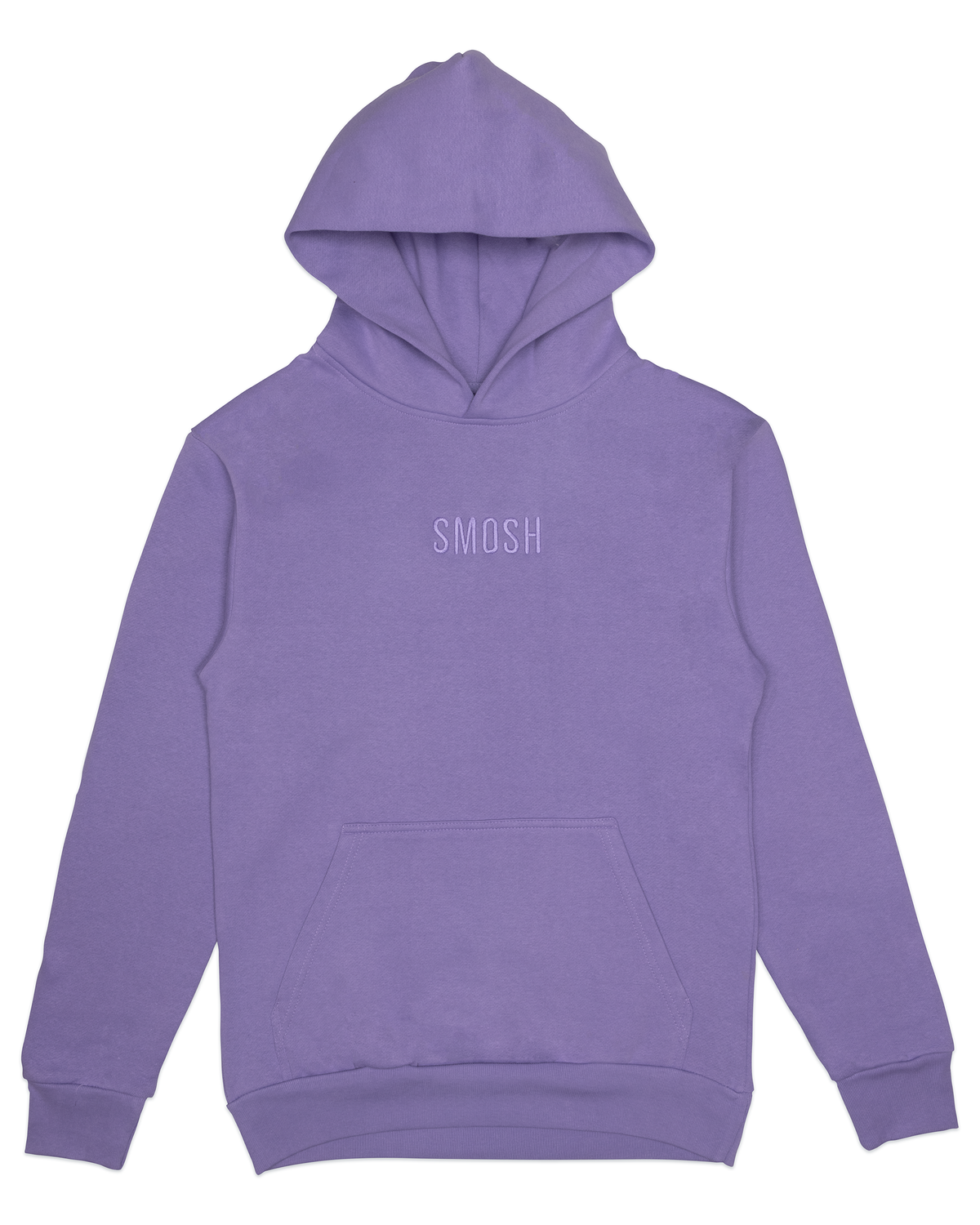 Purple hoodie with 'SMOSH' text on a white background