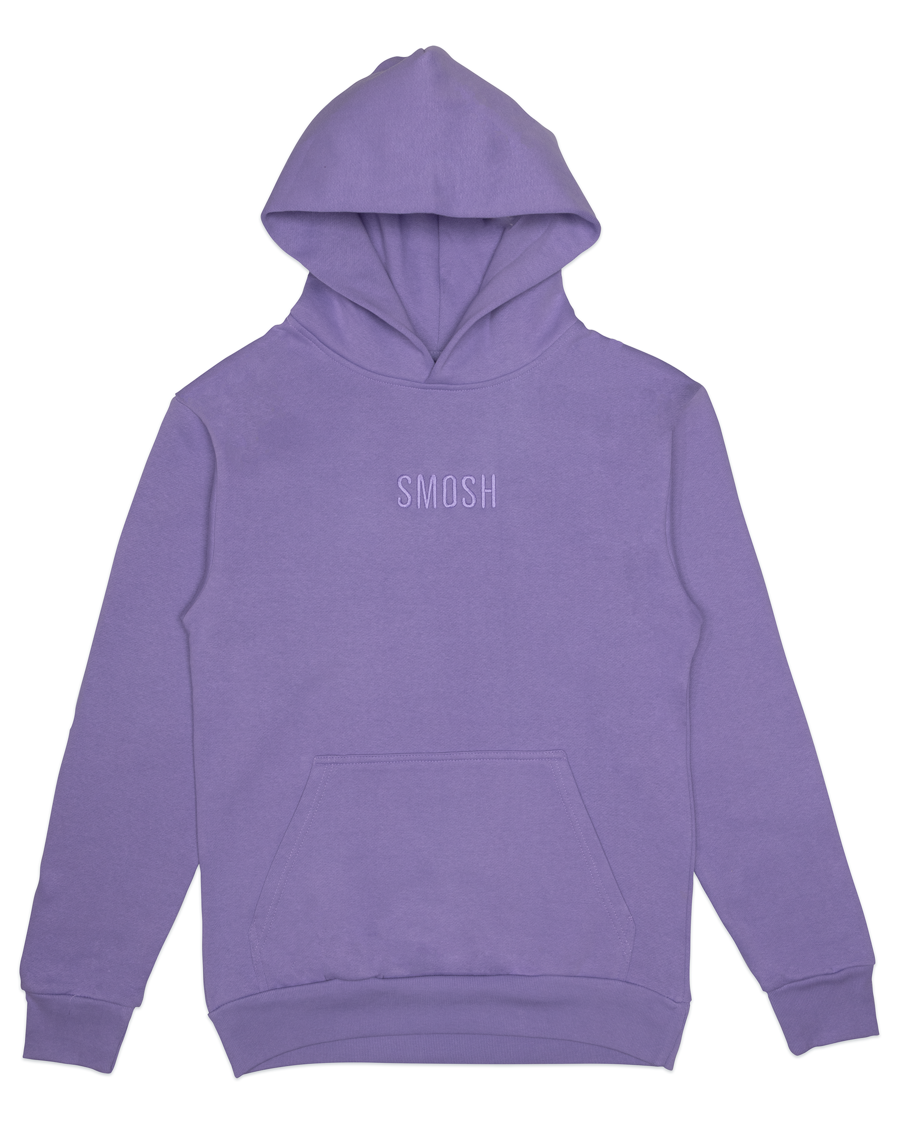 Purple hoodie with 'SMASH' text on a white background