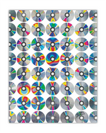 Sheet of colorful CD labels on a white background