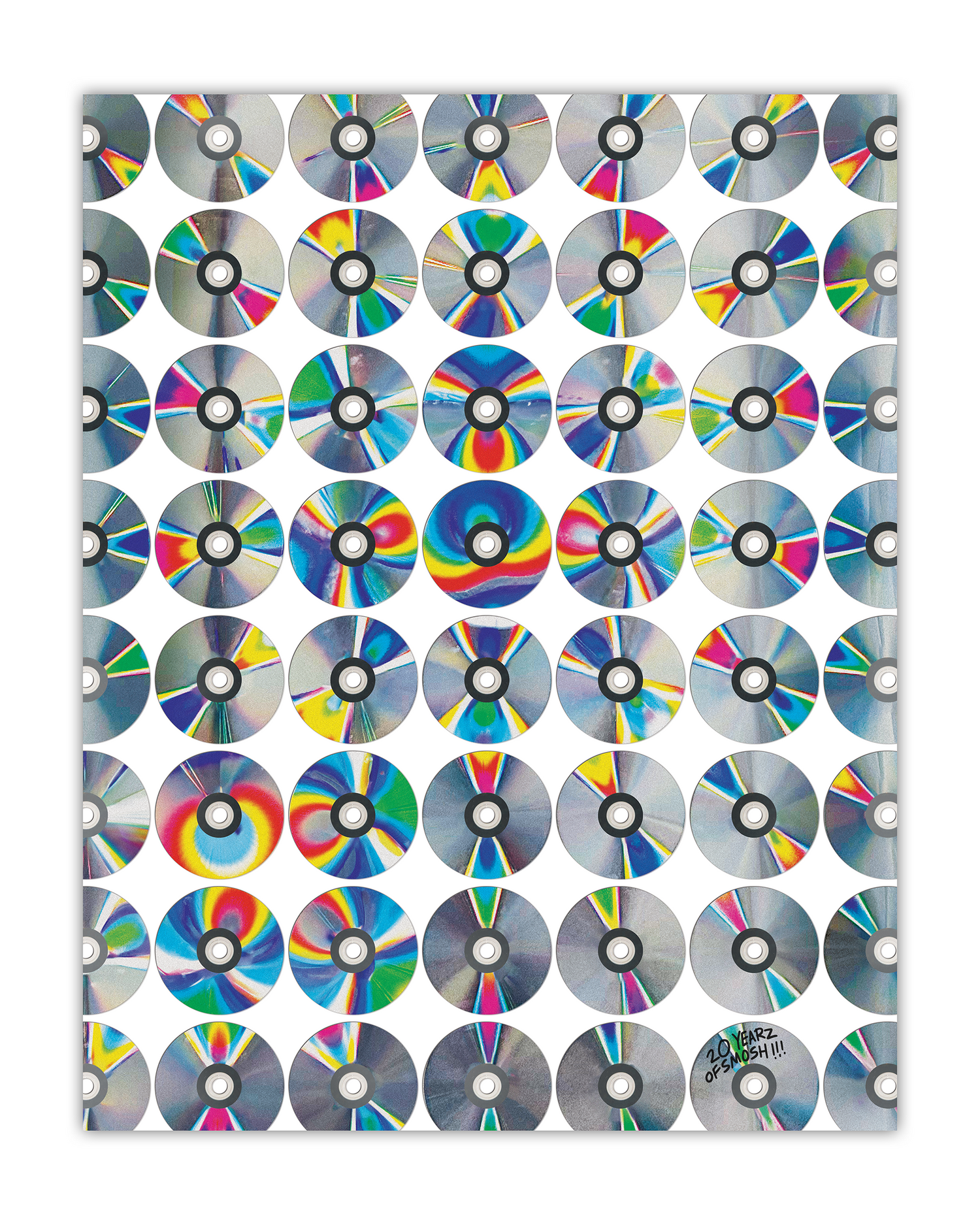 Sheet of colorful CD labels on a white background