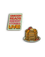 Pin with 'Smosh Reads Reddit Stories Live!' text and a stack of pancakes on a plate.