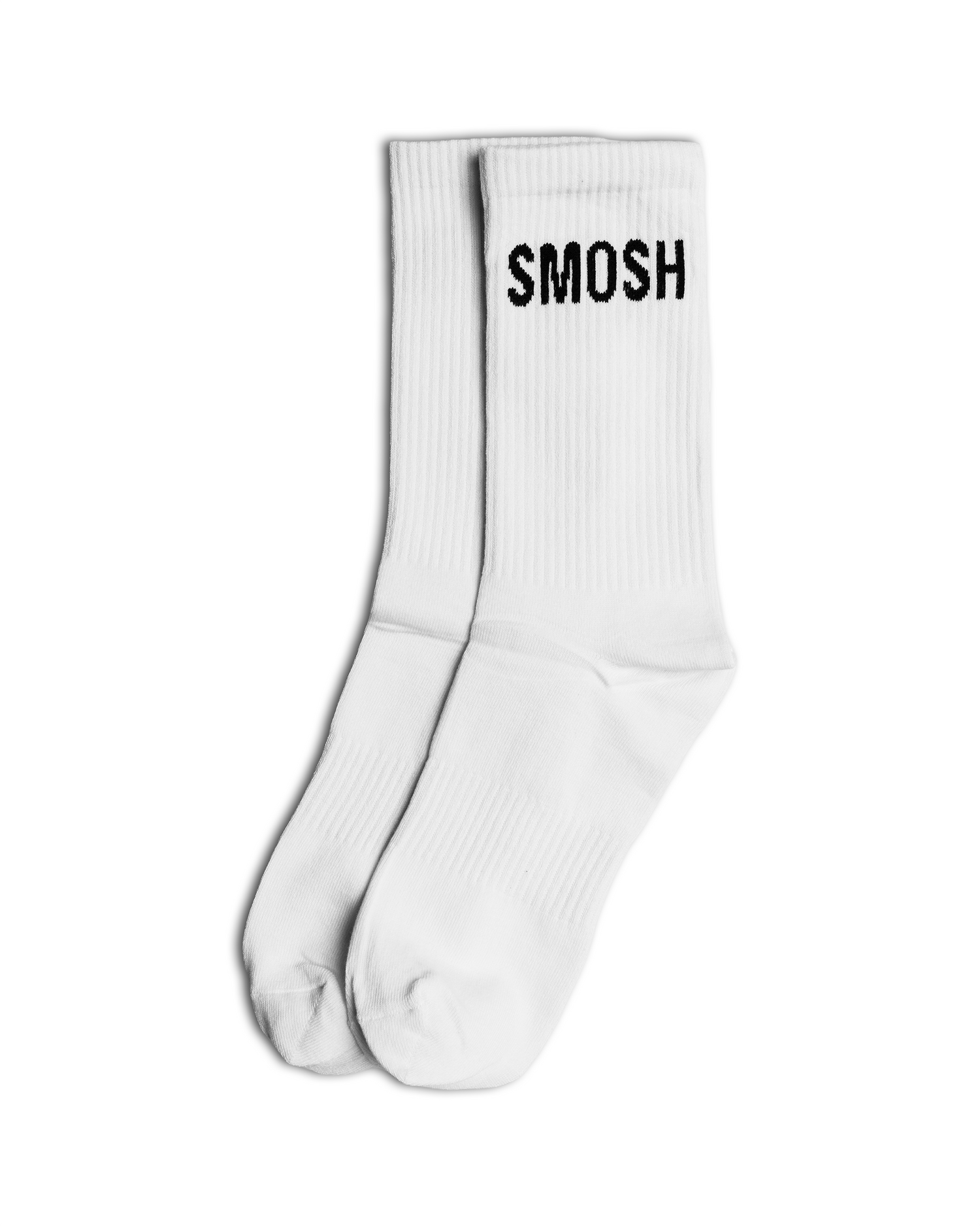 White socks with 'SMOSH' text on a white background