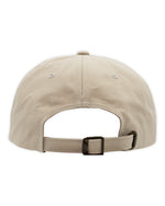 back of cream colored hat with adjustable strap