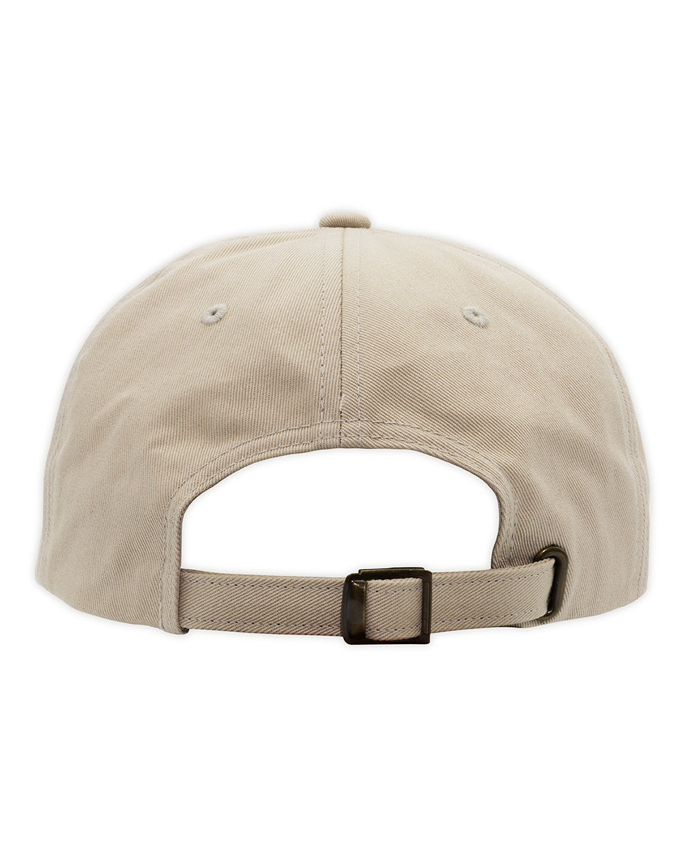 back of cream colored hat with adjustable strap