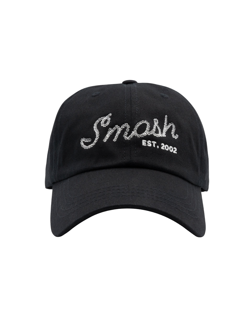 black hat that reads smosh est. 2002 on a white background 