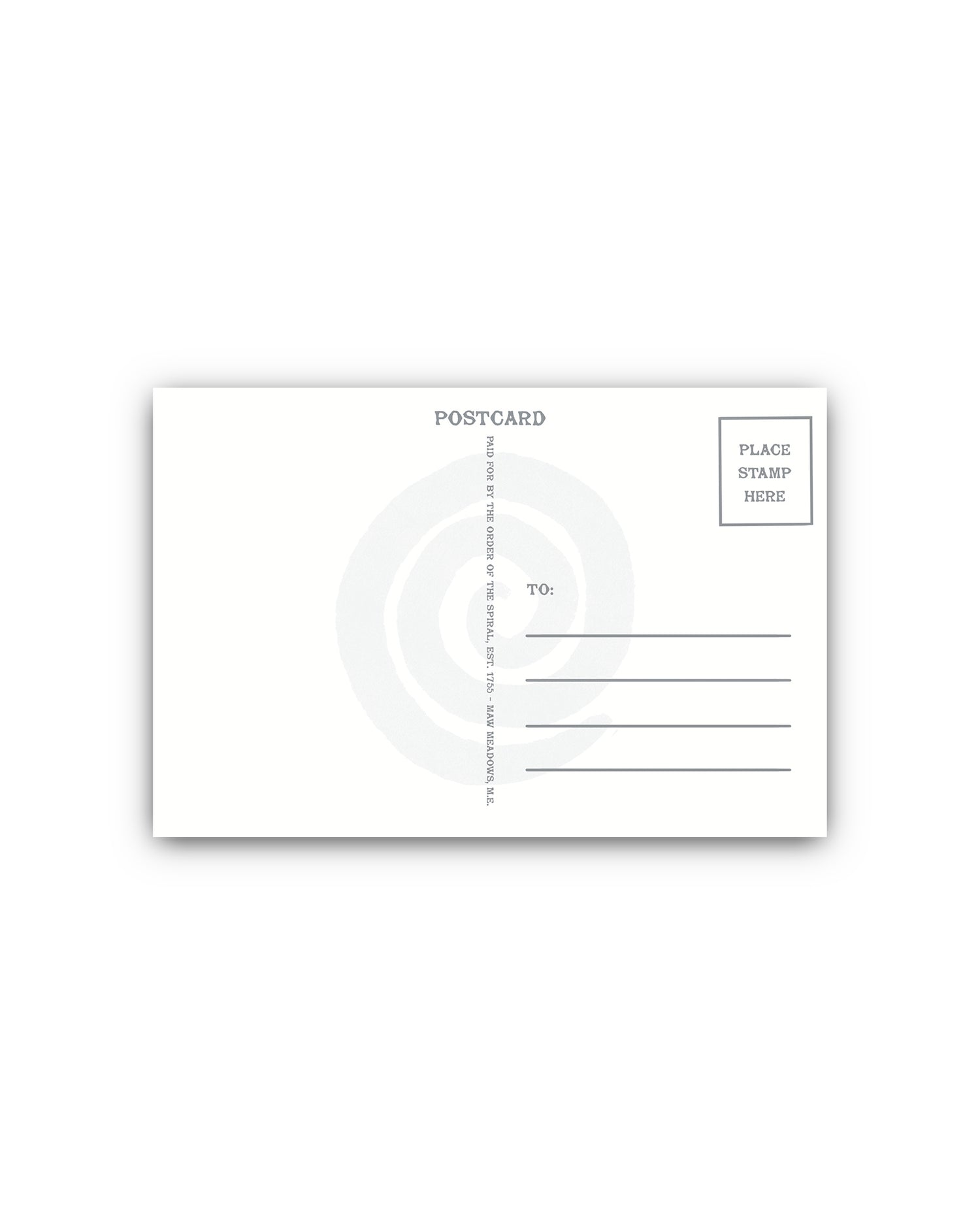 Blank white postcard with text fields on a white background
