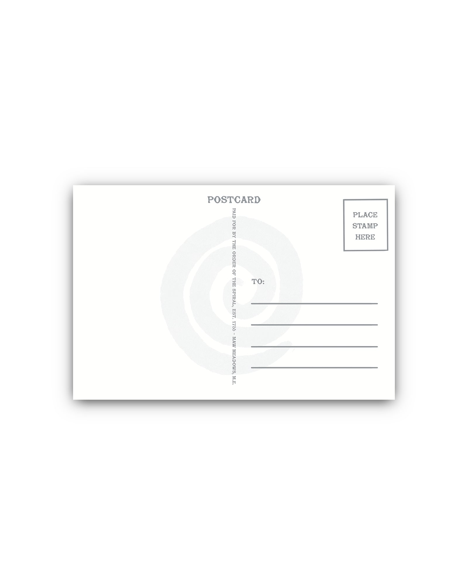 Blank white postcard with text fields on a white background