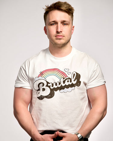 Shayne Topp in a White Smosh Brutal short sleeve t-shirt