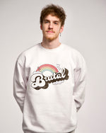 Taylor Evarts in a White Smosh Brutal crewneck sweater