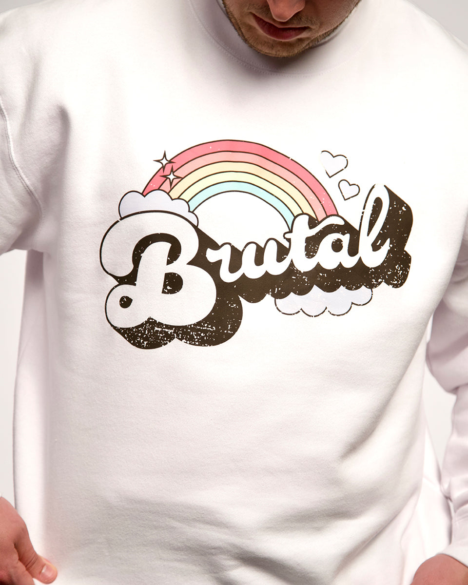 Close up front logo White Smosh Brutal crewneck sweater