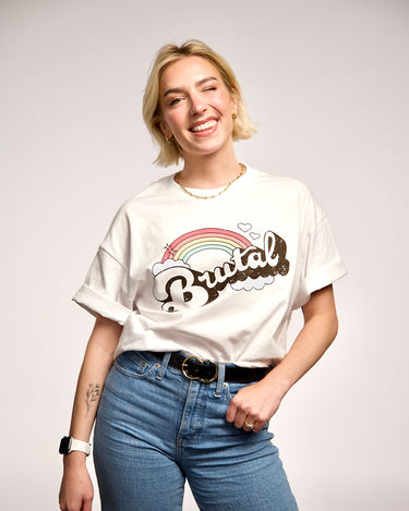 Courtney Miller in a White Smosh Brutal short sleeve t-shirt