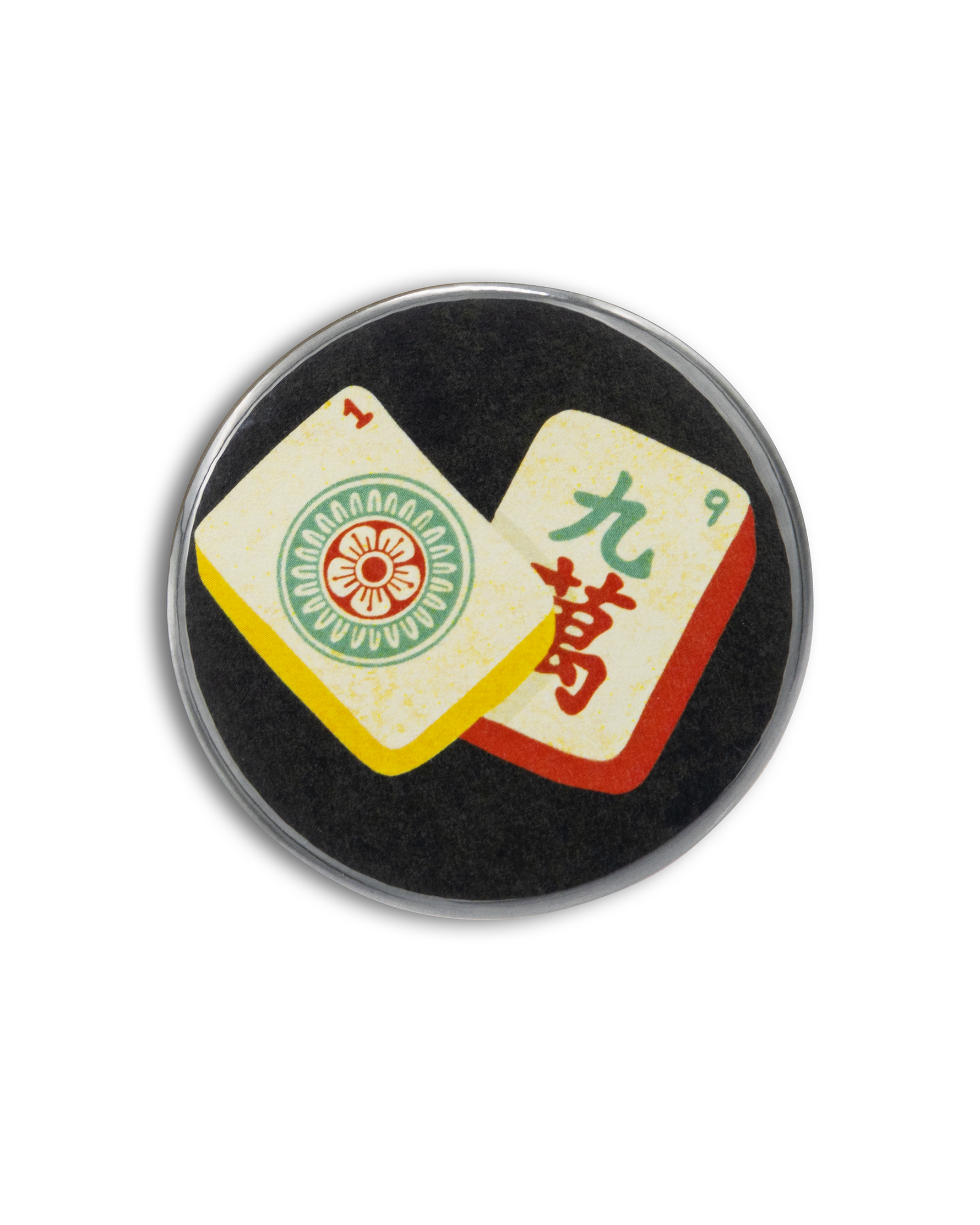 Two playing cards with Chinese characters on a circular black background