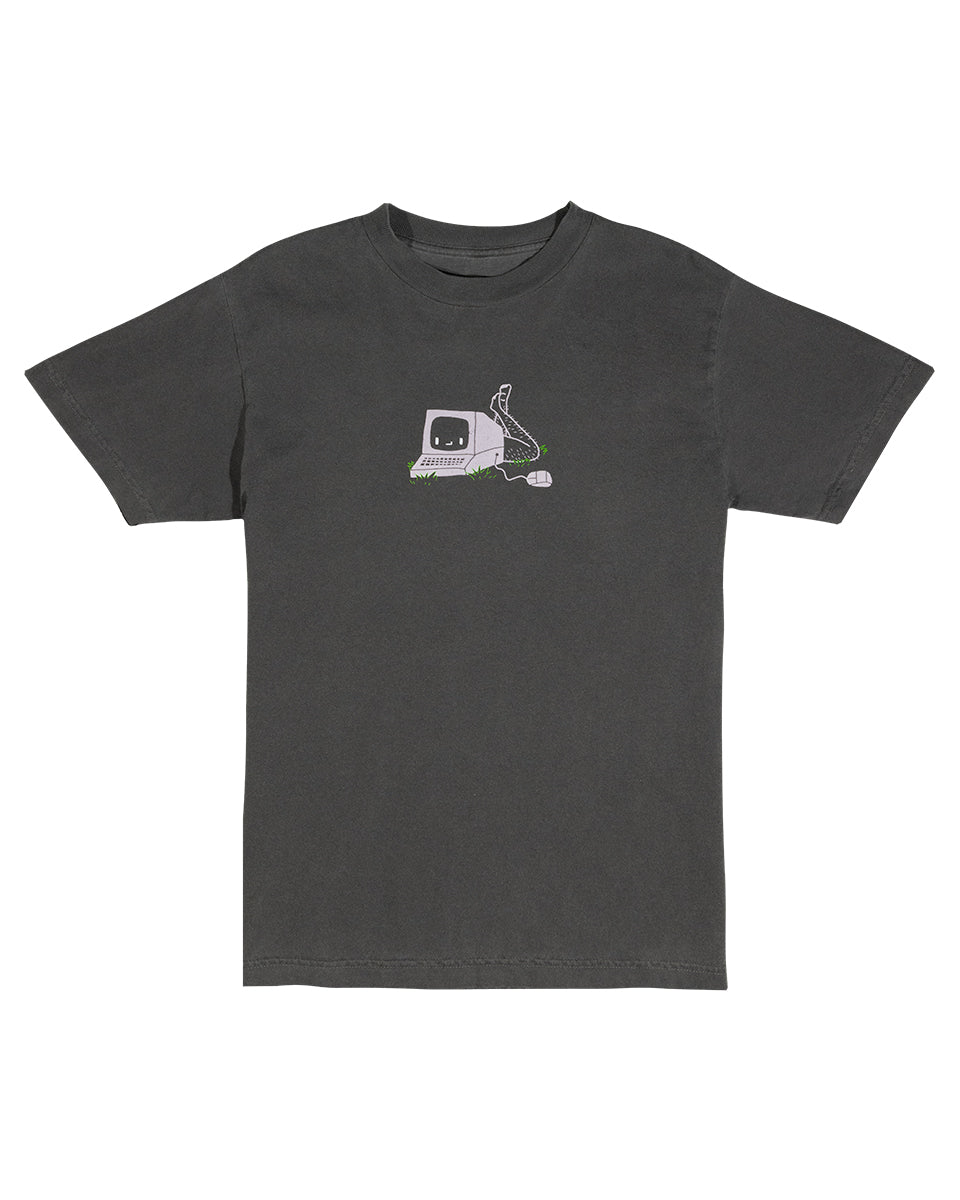 Smosh Grey Short Sleeve T-Shirt with Lillac Chronically Offline computer laying down Logo