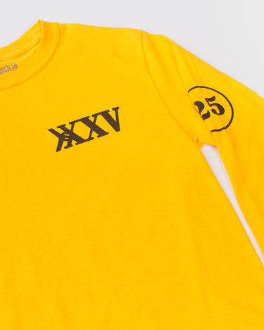 Official Smosh merch 25 Million Subscribers yellow long-sleeve tee detail shot