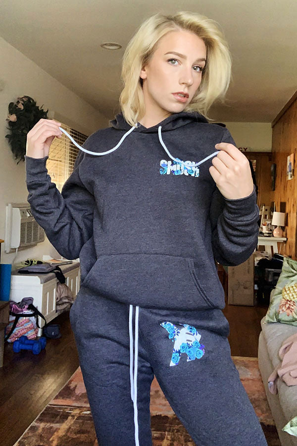 Courtney Miller from Smosh wears Floral Logo Hoodie and Jogger Set