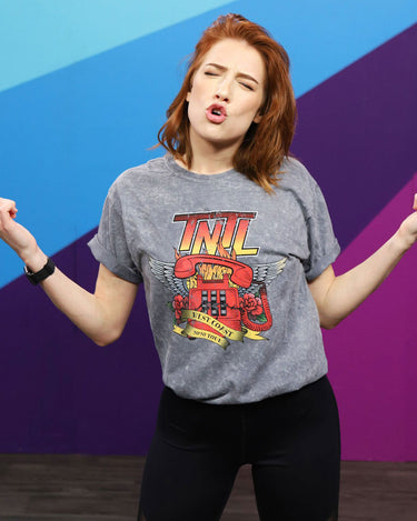 Courtney Miller from Smosh wears Try Not to Laugh Tour Tee