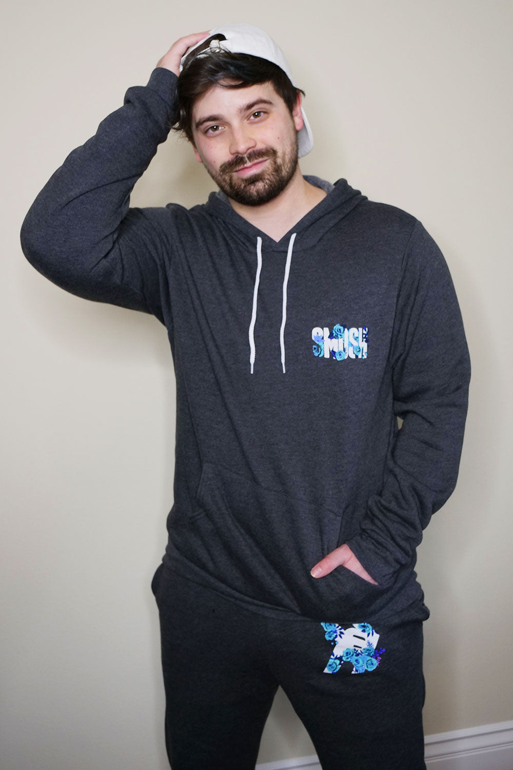 Damien Haas from Smosh wears Floral Logo Hoodie and Jogger Set