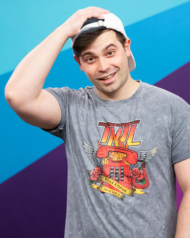 Damien Haas from Smosh wears Try Not to Laugh Tour Tee