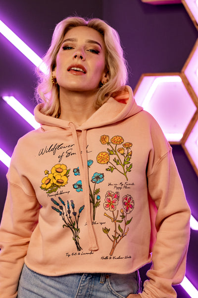 Wildflowers Cropped Hoodie - Light Pink