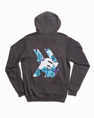 Smosh's Dark Heather Gray Floral Logo Hoodie (Back)